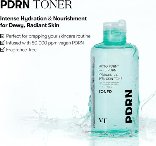 PDRN Toner, Hydrating Facial Toner with 50,000Ppm Vegan PDRN, Korean Wild Ginseng, Niacinamide & Panthenol, Lightweight, Fragrance-Free, Skin Soothing, Korean Skincare (8.45 Fl. Oz.)