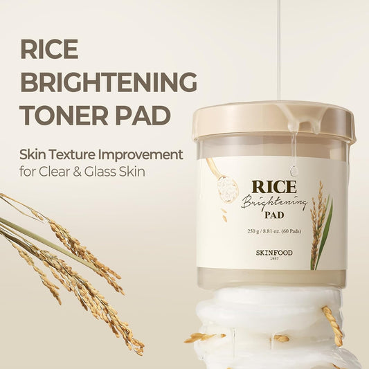 Rice Brightening Toner Pad, Korean Skincare Face Toner Pads with 48 Hours Fermented Rice Water for Glow Glass Skin, Hydrating, 100% Cotton Pad, Vegan, 8.81 Oz(60 Pads)