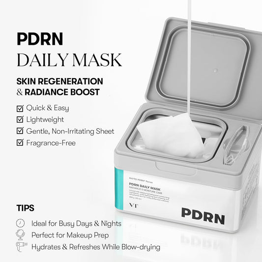 PDRN Daily Mask 30 Sheets, Vegan PDRN for Skin Restoration & Radiance, Hydrating & Moisturizing, Anti-Aging, Plumping Effect, Korean Face Mask (350G)