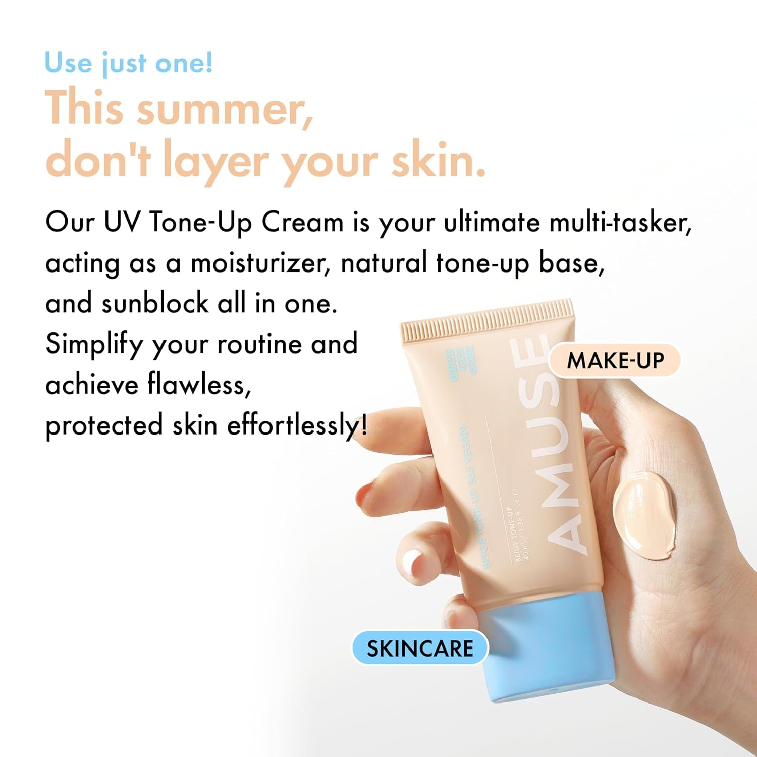 SEOUL 365 Vegan Beige Tone up Cream | Summer Foundation, Base-Skip Tone Up, Beige Color, Natural Coverage, Lightweight, Non-Sticky Facial Lotion, Glow Finish (40Ml)