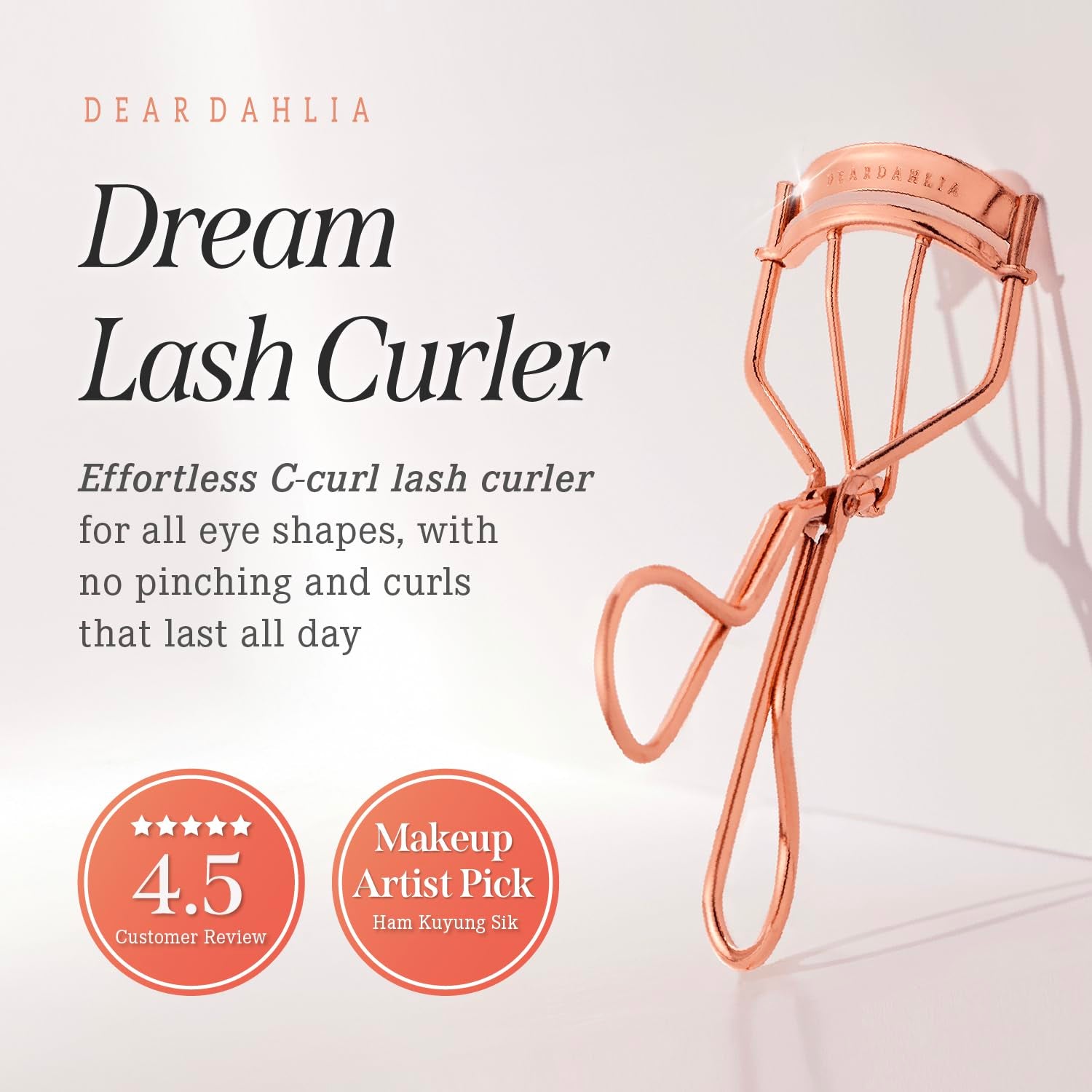 Dream Eyelash Curler - Premium Volume-Up Curl, Wide Opening, Pinch-Free Design. Painless with Comfort Grip & 2 Silicone Refill Pads Included. Made in Korea