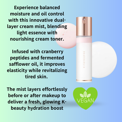 Endless Skin Cream Mist 100Ml - Vegan Dual-Layer Cream Mist for Balanced Moisture & Oil, Smooth, Radiant Skin. Perfect for Use before or after Makeup. Korean Skincare.