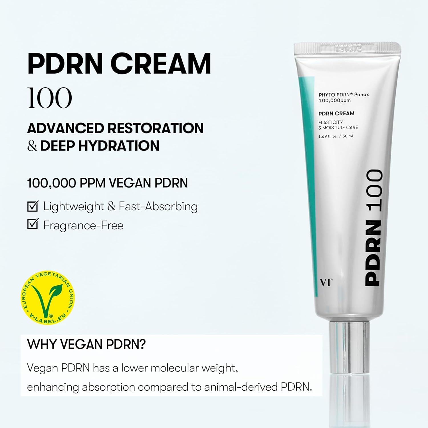 PDRN Cream 100, Nourishing & Restorative Moisturizer with 100,000 Ppm Vegan PDRN, Lightweight Hydrating Cream for Glowy Glass Skin, Korean Skincare