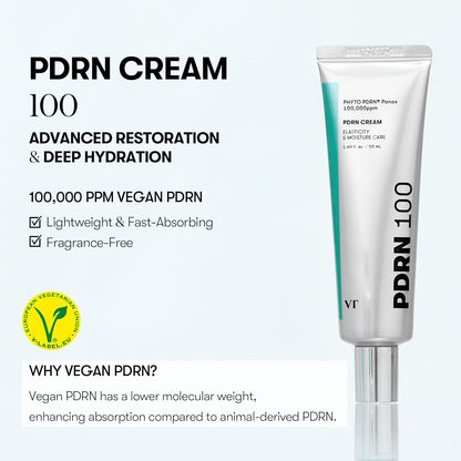 PDRN Cream 100, Nourishing & Restorative Moisturizer with 100,000 Ppm Vegan PDRN, Lightweight Hydrating Cream for Glowy Glass Skin, Korean Skincare