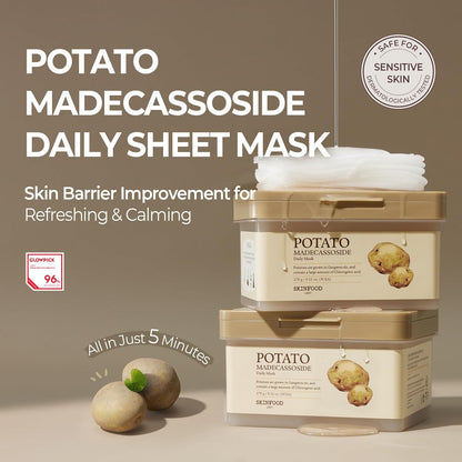 Potato Madecassoside Daily Sheet Mask, Korean 5-Minute Quick Skincare Hack, Soothing & Skin Barrier Face Mask for Damaged Skin, Bulk Pack (30EA)