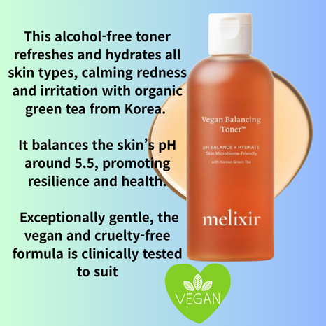 Melixir Vegan Balancing Toner for Sensitive & Acne-Prone Skin, Soothing Organic Green Tea Extract, 9.8 fl.oz.