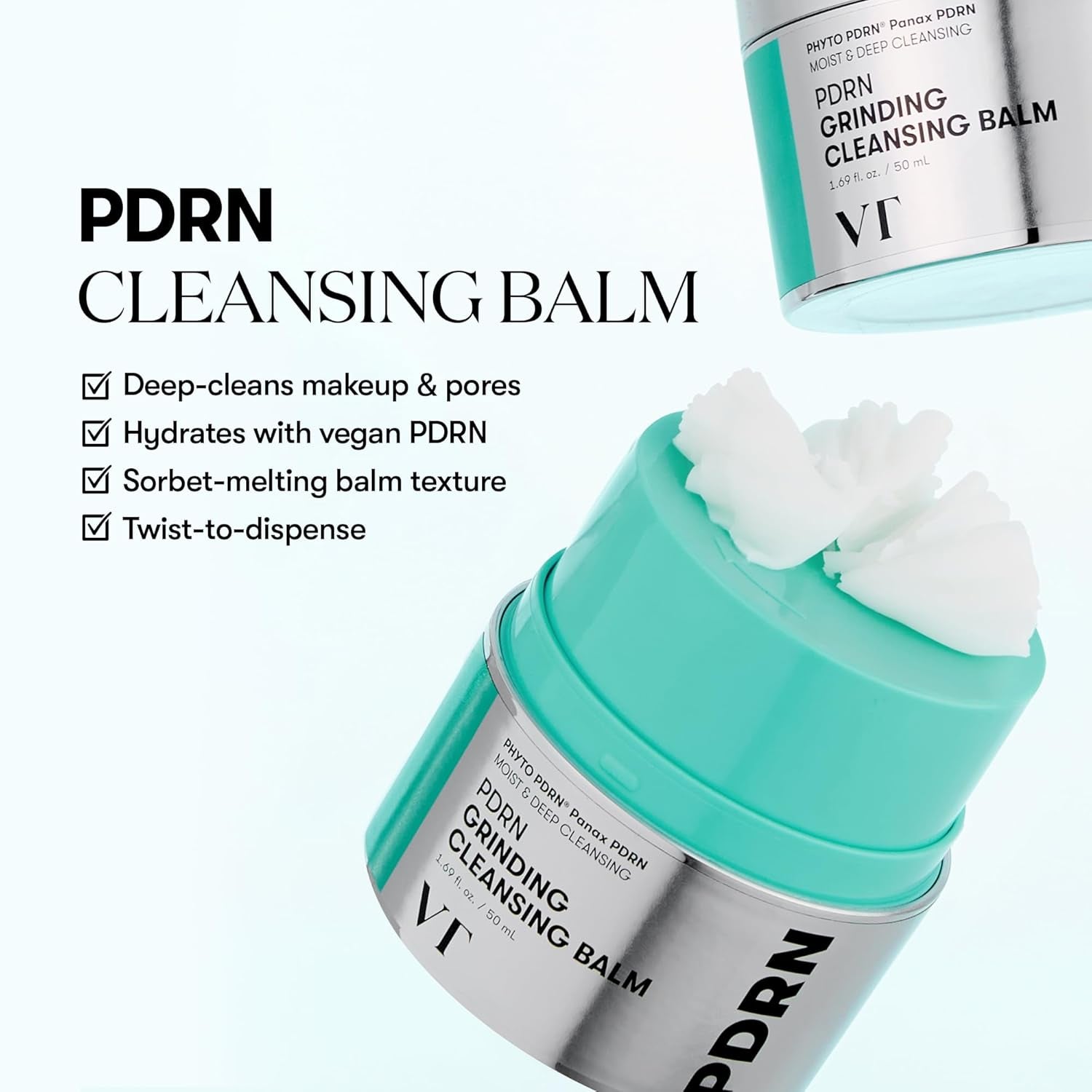 PDRN Grinding Cleansing Balm, Makeup Remover, Vegan PDRN, Gentle Exfoliator, Hydrating & Nourishing, Korean Skincare 1.69 Fl Oz / 50 Ml
