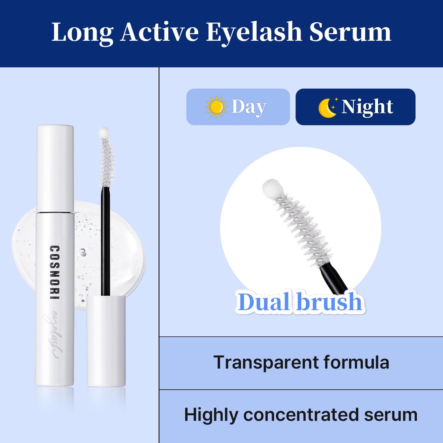 Long Active Eyelash Serum - n Eyelash Boost Serum - Eyebrow Growth Enhancer for Longer and Thicker - Vegan Prostaglandin Free & Non Irritating - Peptides, Hyaluronic Acid, 0.3 Fl.Oz.