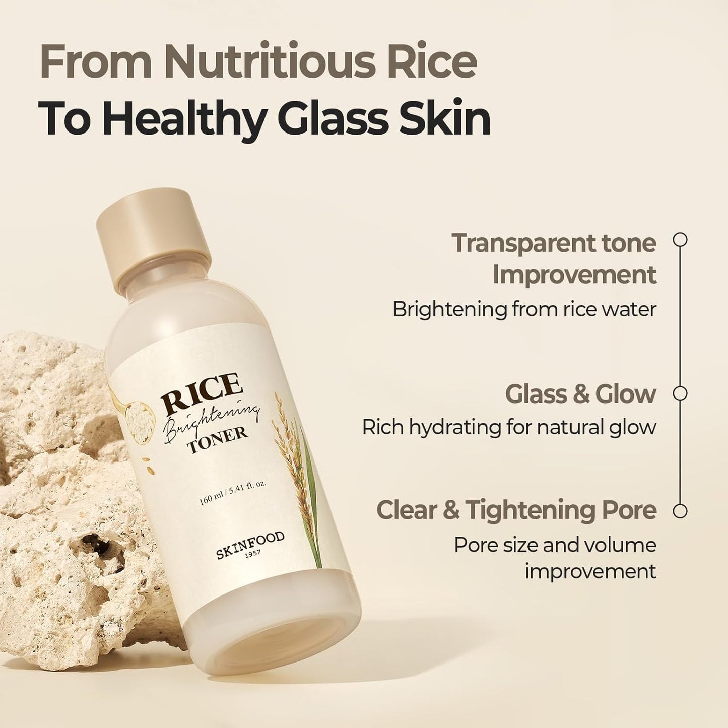 Rice Brightening Toner, Korean Skincare Toner for Face with 48 Hours Fermented Rice Water for Healthy Glow Glass Skin, Pore Minimizing, Hydrating, Vegan, 160Ml/5.4Fl.Oz.