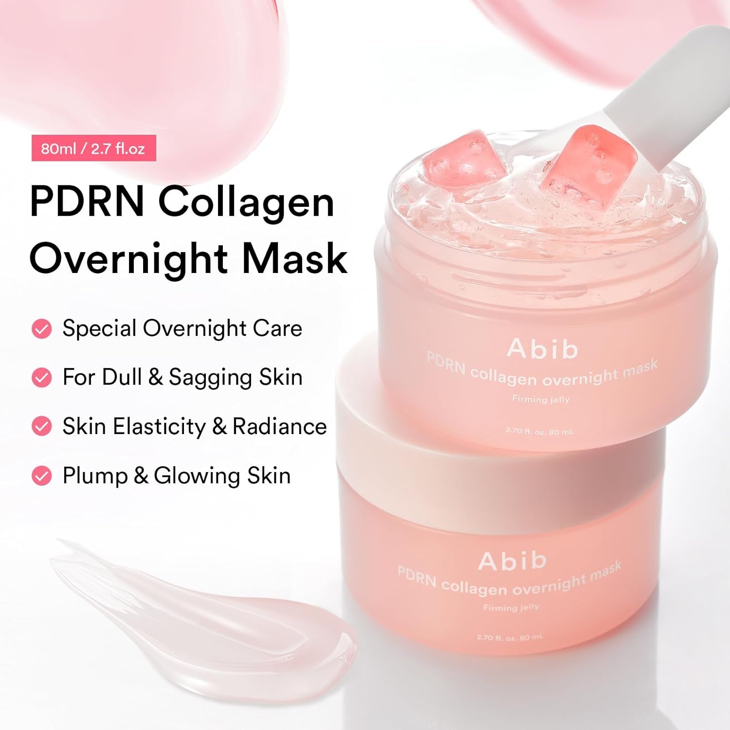 PDRN Collagen Overnight Mask Firming Jelly 2.7 Fl Oz | Korean Overnight Sleeping Cream Mask Moisturizer for Glass Skin Slugging Niacinamide Centella Peptides (Vegan Pdrn/Firming Jelly)
