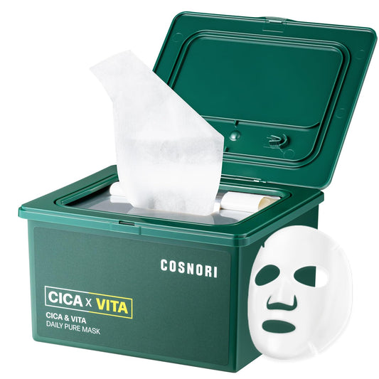Cica X Vita Daily Pure Mask, 30 Sheets (11.8 Fl Oz / 350 Ml) — Vegan, Hypoallergenic, Weakly Acid, Moisturizing n Skin Care