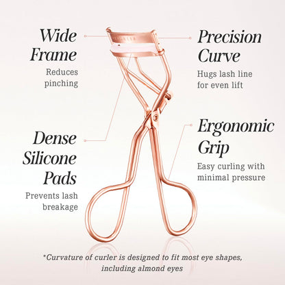 Dream Eyelash Curler - Premium Volume-Up Curl, Wide Opening, Pinch-Free Design. Painless with Comfort Grip & 2 Silicone Refill Pads Included. Made in Korea