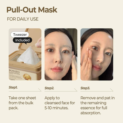 Potato Madecassoside Daily Sheet Mask, Korean 5-Minute Quick Skincare Hack, Soothing & Skin Barrier Face Mask for Damaged Skin, Bulk Pack (30EA)