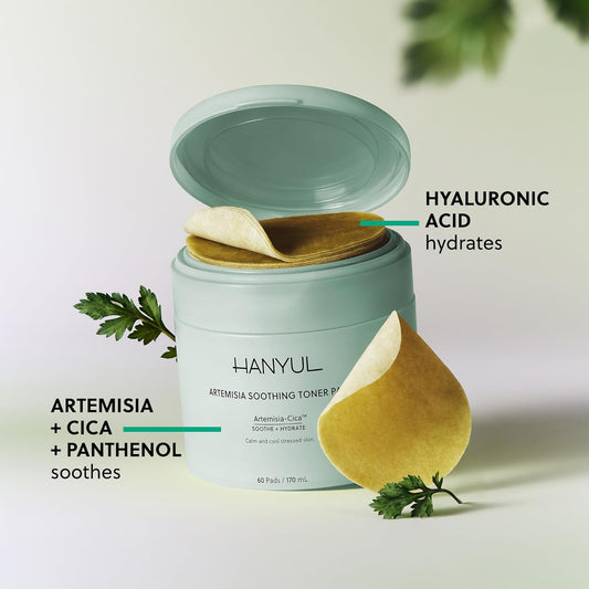Artemisia Soothing Toner Pads with Centella Asiatica and Hyaluronic Acid | Hydrating & Calming Pre-Makeup Facial Pads for Sensitized Skin, Dual-Layer Design, 60 Count