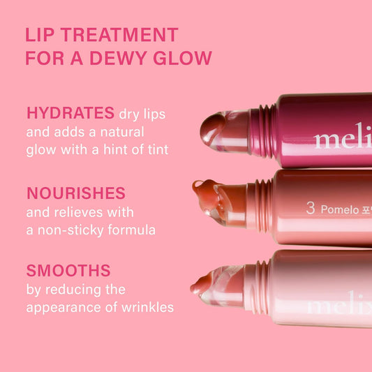 Vegan Lip Treatment, Sheer Tinted Lip Balm for Instant Hydration & Shine, Moisturizing Lip Gloss, Infused with Vegan Collagen & Jojoba Oil, Cruelty-Free, Korean Skincare-3 Pomelo(0.5Oz/15G)