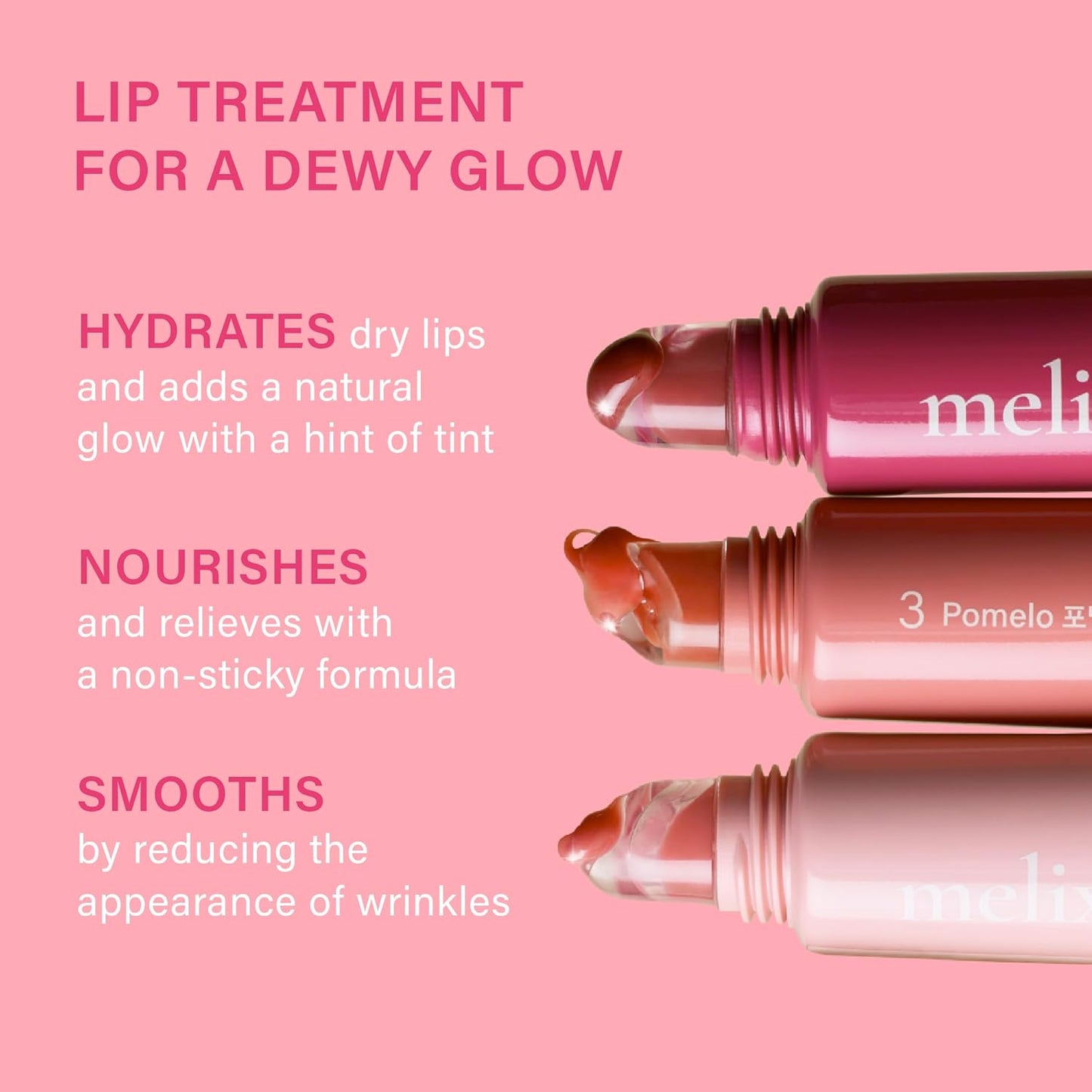 Vegan Lip Treatment, Sheer Tinted Lip Balm for Instant Hydration & Shine, Moisturizing Lip Gloss, Infused with Vegan Collagen & Jojoba Oil, Cruelty-Free, Korean Skincare-3 Pomelo(0.5Oz/15G)